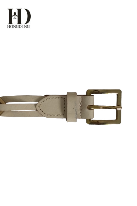 Women's Braided Leather Belt With Golden Buckle