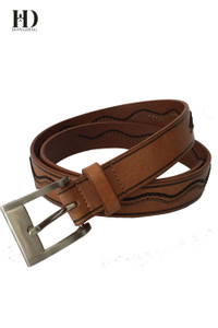HongDing Brown Double Color Wave Rope Genuine Leather Belts With Pin Buckle For Women