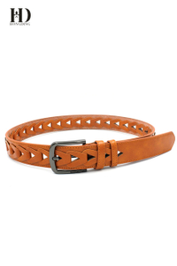 HongDing Light Brown Braided Hollow-Out PU Belts With Pin Buckle For Women and Men