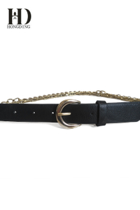 Women's Skinny Patent Leather Gold Chain Belt