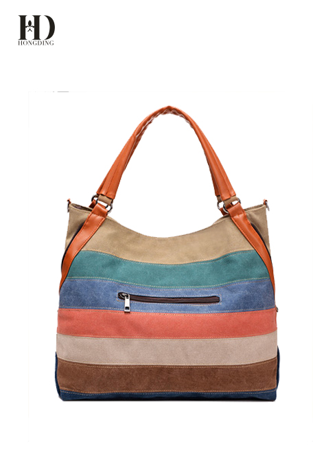 HongDing Contrast-Color Big Capacity Canvas Travel Handbags with Shoulder Strap for Women