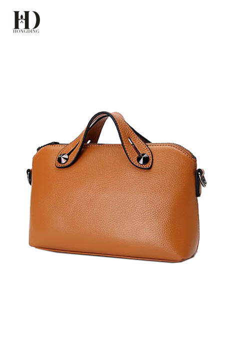 HongDing Light Brown Fashion Genuine Cowhide Leather Handbags with Shoulder Strap for Women