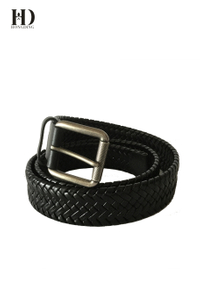 HongDing Black Veg Bonded Leather Braided Belts with Pin Buckle for Men
