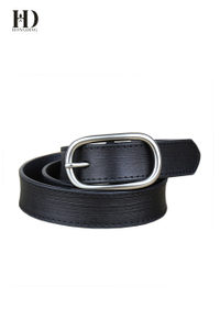 HongDing Black Genuine Cowhide Leather Narrow Belts with Central Bar Buckle for Men