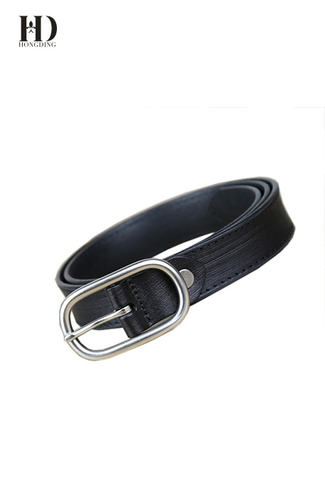 HongDing Black Genuine Cowhide Leather Narrow Belts with Central Bar Buckle for Men