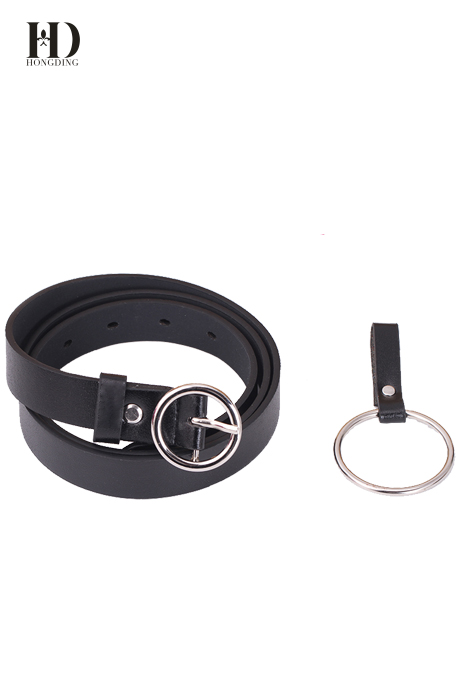 HongDing Black BF Style Women Skinny PU Belts With Ring Pin Buckle and Big Ring For Jeans